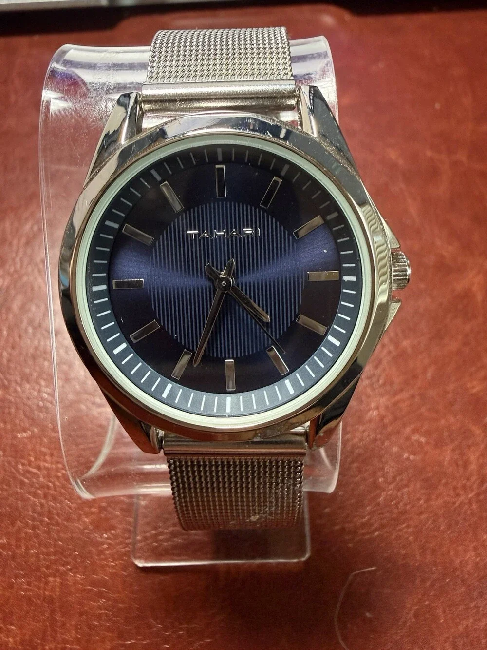 Tahari Men’s Quartz Watch Blue Dial Silver Mesh Band Stainless Steel Working